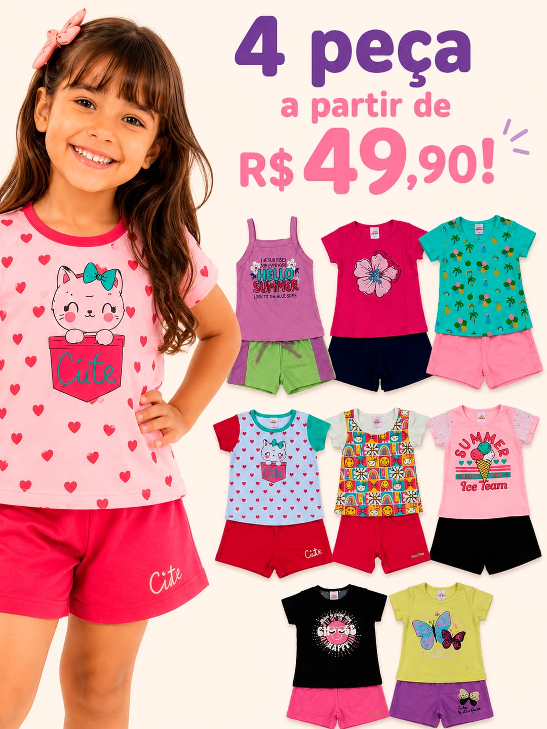 Kit 4 peças verão menina