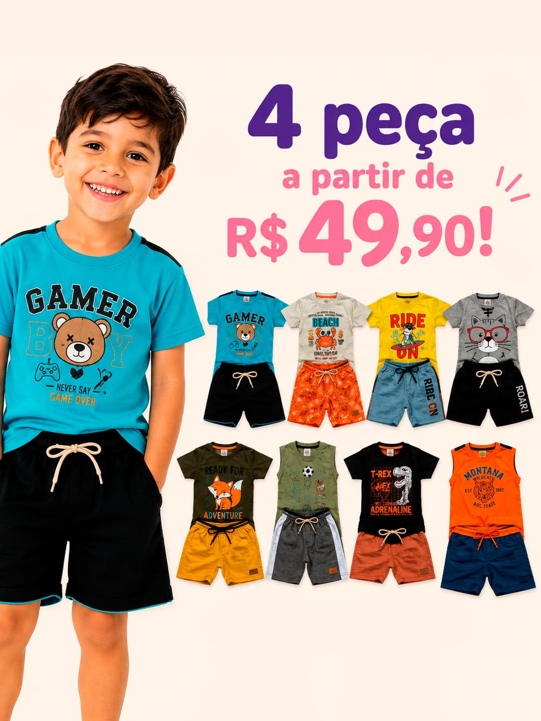 Kit 4 peças verão menino